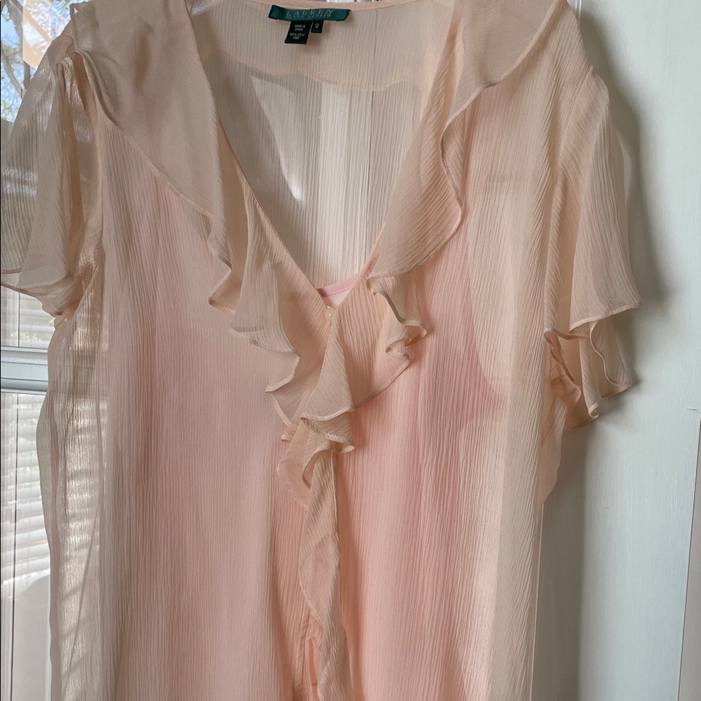 Lauren Ralph Lauren Pale Blush Silk Sheer Blouse (2pc)